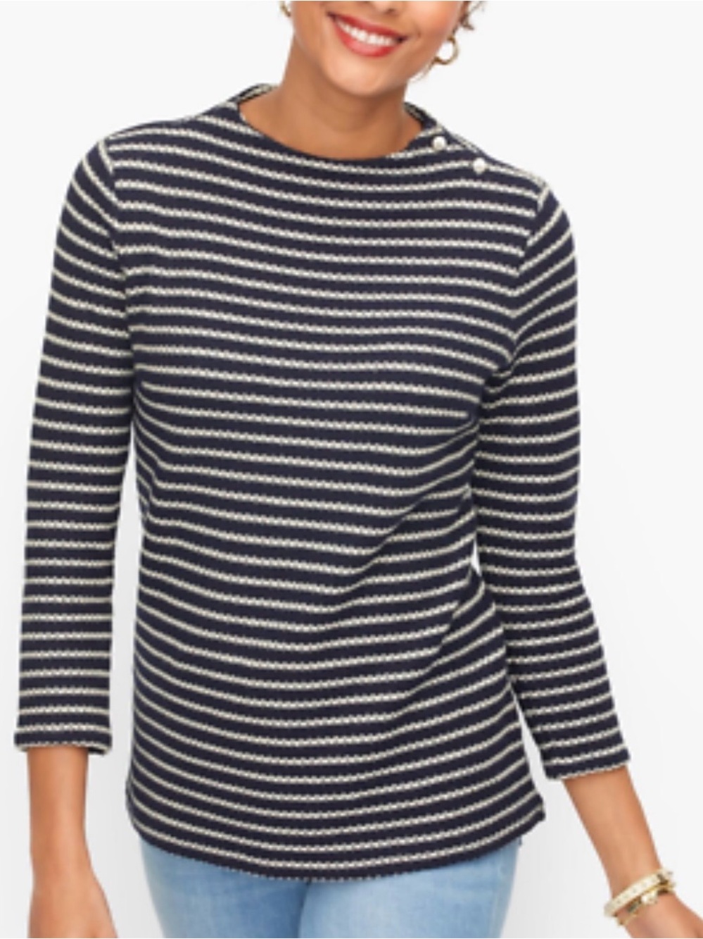Talbots Striped Navy and White Knit Top
